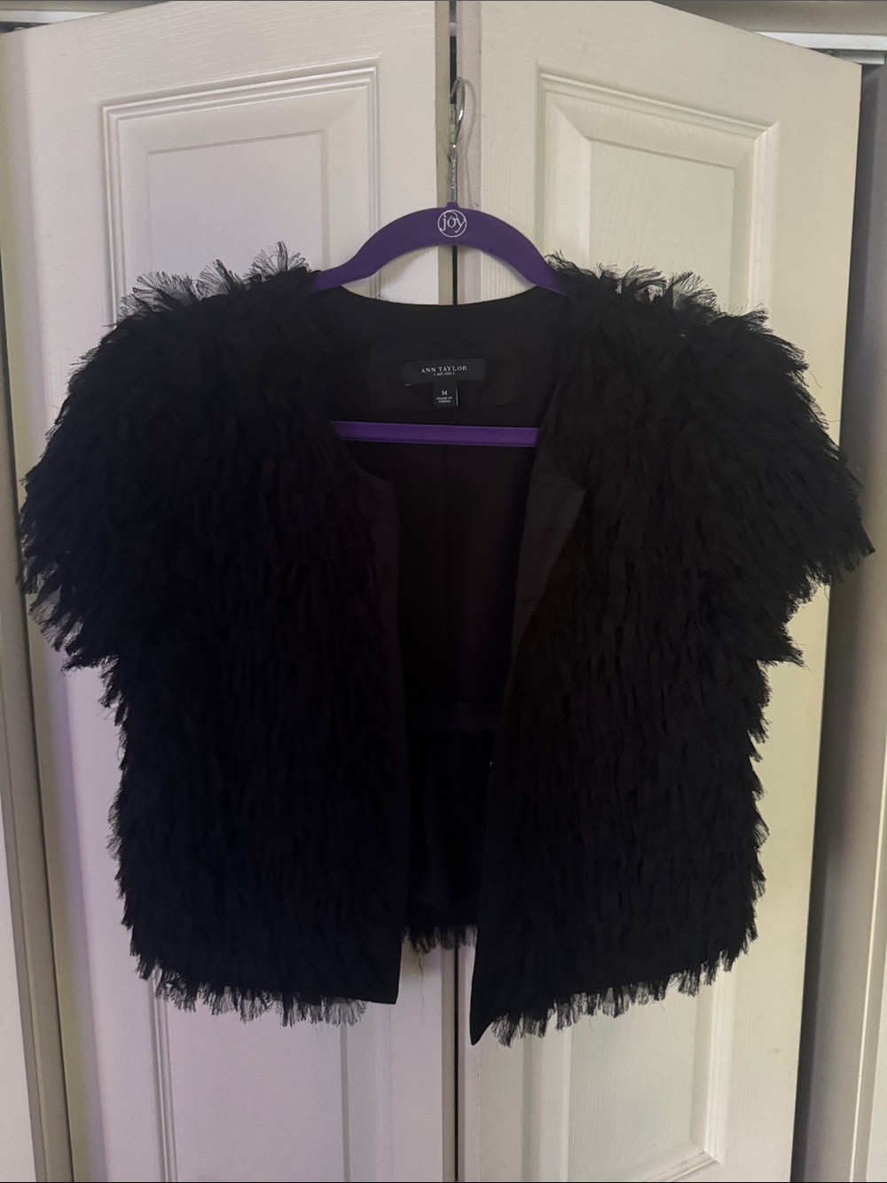 Ann Taylor Black Feather-Trim Short Jacket